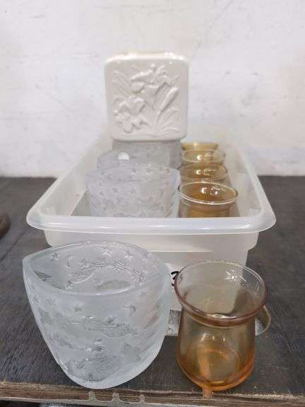 Crystal and Amber glass tealight holders, Lenox vase. 1c