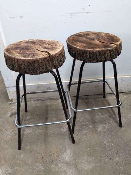 Pair of matching tree trunk seat stools 25.5" tall