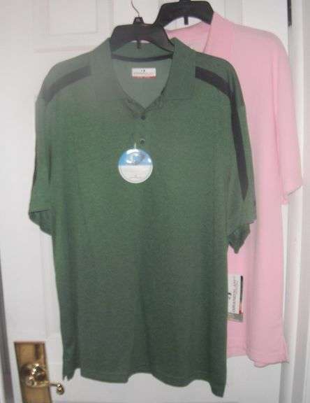 2 New w/ Tags Grand Slam XL Golf Shirts - Pink & Green & Blk