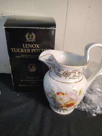 Lenox pitcher 2 dishes and candle holders