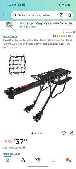 Dirza Bike Cargo Rack Bike Rear Rack with Fender Full Quick Release ...