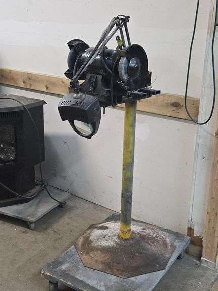 Mounted Bench Grinder with Light & Magnifying Glass