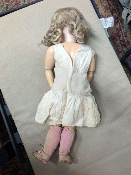 Vintage porcelain and wood doll approx 25"