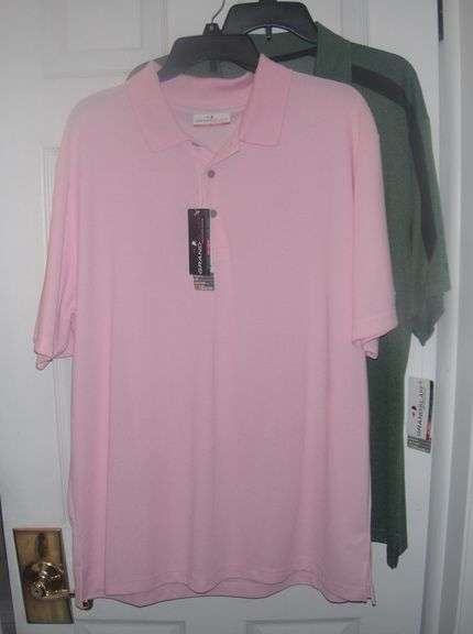 2 New w/ Tags Grand Slam XL Golf Shirts - Pink & Green & Blk