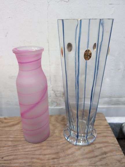 Assortment of glass vases, cobalt blue pitcher. 1d
