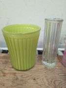 Assortment of glass vases, cobalt blue pitcher. 1d