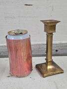 Benedict Studios Bronze Jewelry Box with Cameo Design & Gold Finish Candlestick. 6B