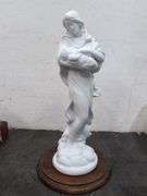 Mother and child porcelain statue with wood base 10.5" tall. 1b