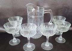 Crystal Water Pitcher and 6 Champange Sherbert Glasses