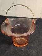 Pink depression glass basket