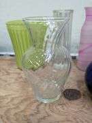 Assortment of glass vases, cobalt blue pitcher. 1d