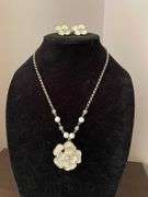 Enameled flower necklace & earrings