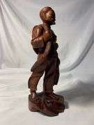 Antique Chinese Wood Hand Carved Fisherman Sculpture