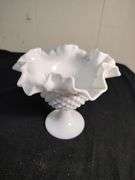 2 Hobnail milk glass pieces- compote and dish