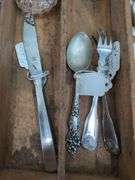 Antique wood flatware divider, includes contents. 1b