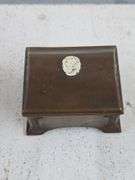 Benedict Studios Bronze Jewelry Box with Cameo Design & Gold Finish Candlestick. 6B