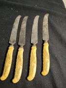 1930 Frary & Clark yellow cellidoid handles knives, forks & serving set 26 pieces
