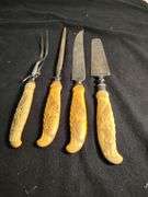 1930 Frary & Clark yellow cellidoid handles knives, forks & serving set 26 pieces
