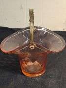 Pink depression glass basket