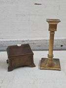 Benedict Studios Bronze Jewelry Box with Cameo Design & Gold Finish Candlestick. 6B