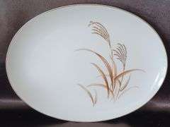 EAPG Ribbon Candy Spooner and Wheat Pattern Platter and Wiltonware Pineapple Tray.