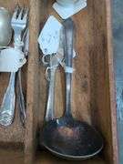 Antique wood flatware divider, includes contents. 1b