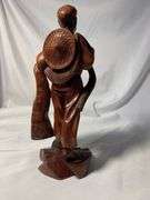 Antique Chinese Wood Hand Carved Fisherman Sculpture