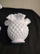 2 Hobnail milk glass pieces- compote and dish