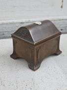 Benedict Studios Bronze Jewelry Box with Cameo Design & Gold Finish Candlestick. 6B