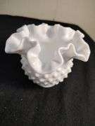 2 Hobnail milk glass pieces- compote and dish