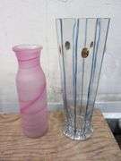 Assortment of glass vases, cobalt blue pitcher. 1d
