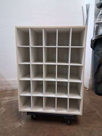Two 25 cubby organizer shelves, approx 24.25x12x32in