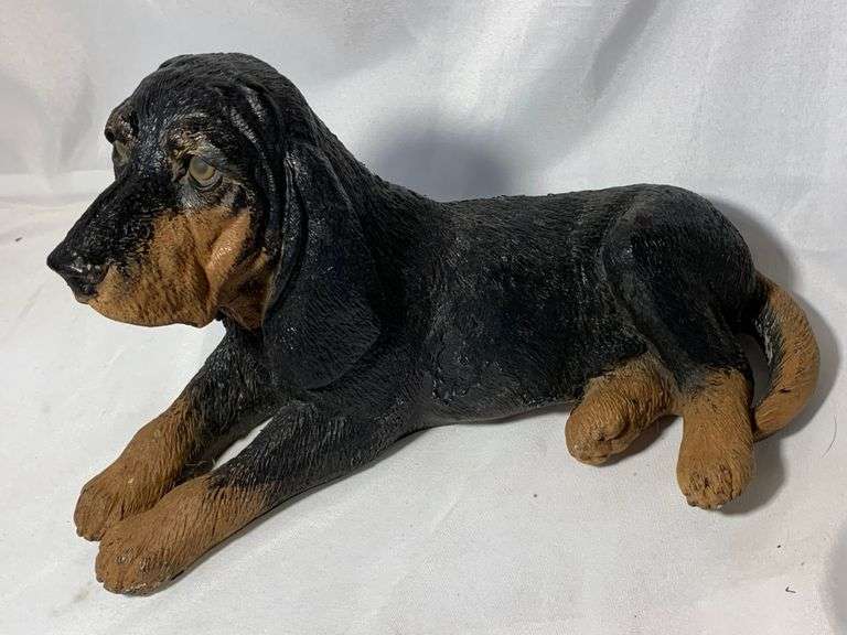 Vintage Large 16" Bloodhound Black Dog Resin