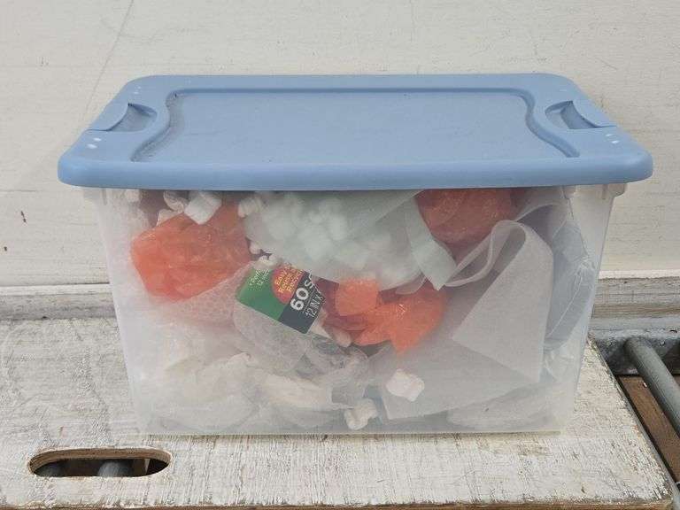 Sterilite Latch Top Storage Tote Full of Packing Supplies. 4A
