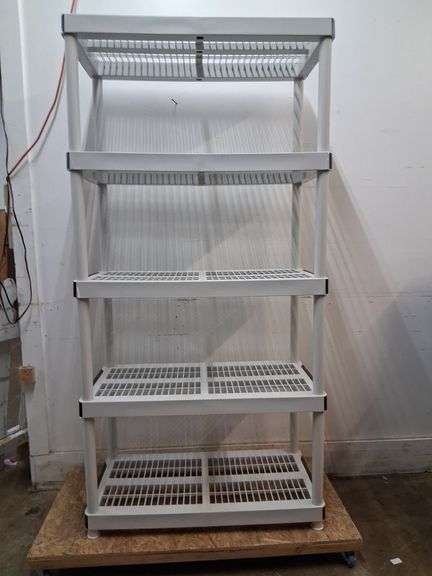Plastic storage shelf approx 36x18x73in