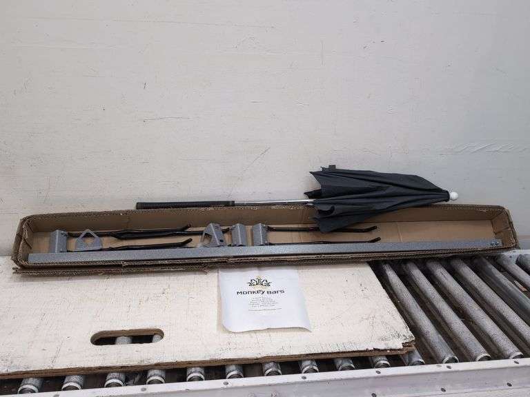 Monkey Bar storage rack, golf umbrella