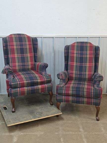 Pair of Vintage Plaid Wingback Armchairs