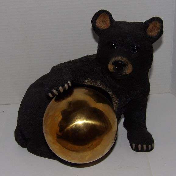 Black Bear Figurine with Gazing Ball