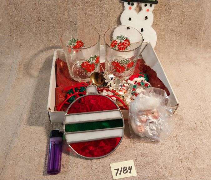Vintage Christmas brooches and earrings. Beautiful leaded glass ornament.