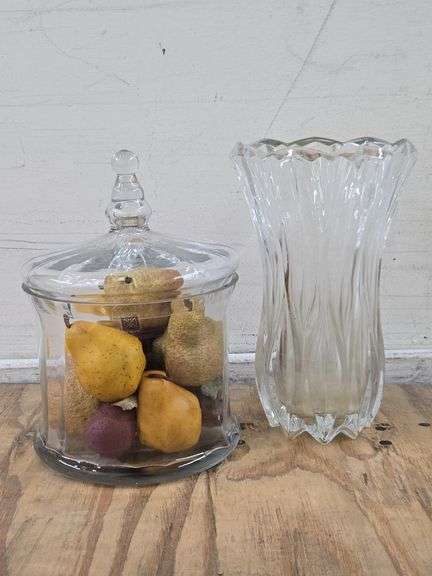 Crystal Vase & BX Glass Jar with Faux Fruit Decor. 5C