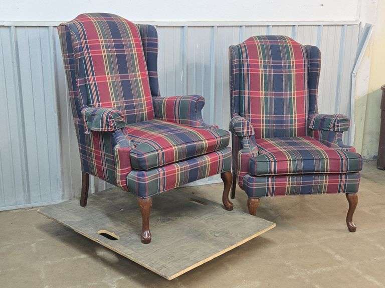 Pair of Vintage Plaid Wingback Armchairs