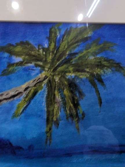 Original framed art beach scene 20.5" x 16.5". AC