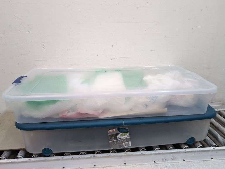 2 under bed storage totes, bubble wrap and more