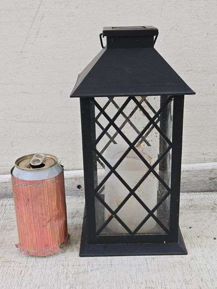 Distressed Green Lantern with Faux Plant & LED Lantern. 5C
