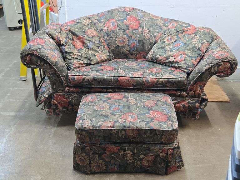 Vintage Floral Couch with Footstool