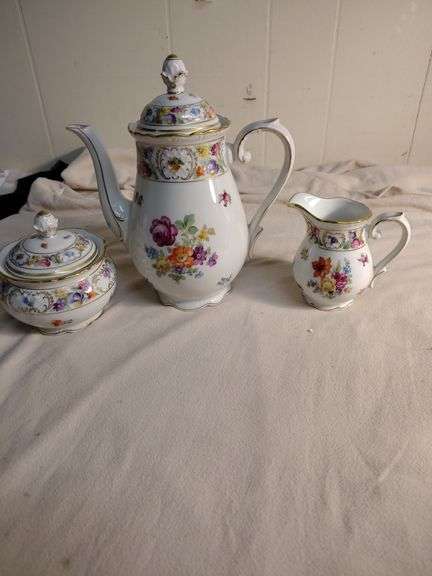 Schumann Germany Empress teapot, creamer and sugar