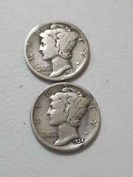 1934 1935 Silver Mercury Dimes