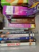 Books, DVD, tote with lid. 8e