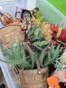 120 Qt. Storage Tote with Lid Full of Various Holiday Decorations. 11B