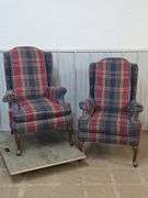 Pair of Vintage Plaid Wingback Armchairs